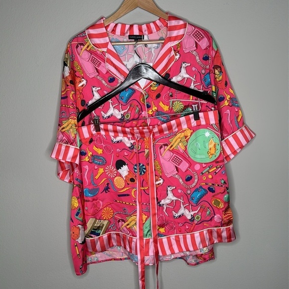 Karen Mabon Bedroom Floor Short Satin Pajama Set in Pink Women's 3XL (16-18) NWT - Picture 2 of 9